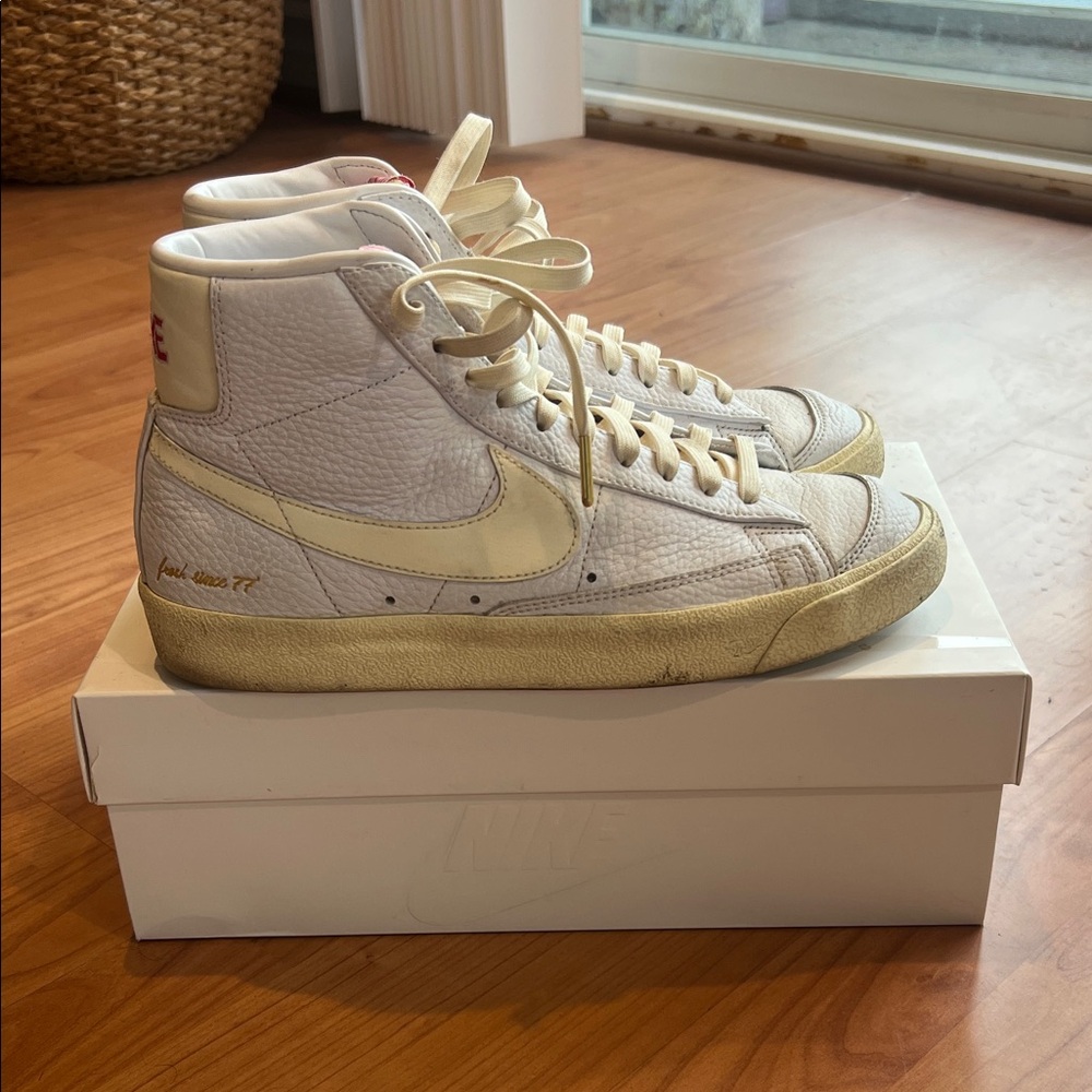Nike White and Cream High-Top Athletic Shoes